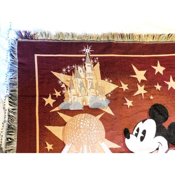 Mickey Mouse Walt Disney World Parks Tapestry Throw Blanket 47" x 56" Fringe - Picture 5 of 8